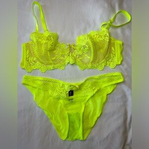 Regalia Neon Yellow Lingerie Bra and underwear Size 6/ 36C